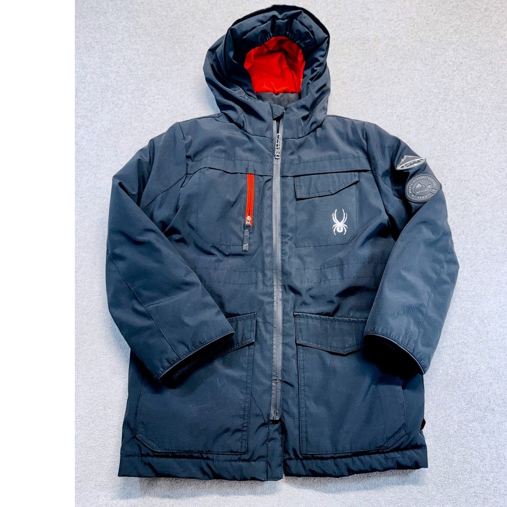 Spyder Ski Jacket Kids Size 8 Black Red Expedition Summit Insulated‎ Hooded Zip